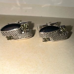 Set of Swank Cuff links with rhinestone emerald